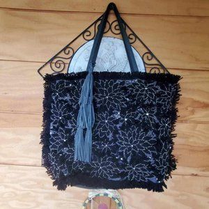 IbBan Tote XL Hand Made Sassy Leather /Cotton Fringe/Bead/ Dual Handle